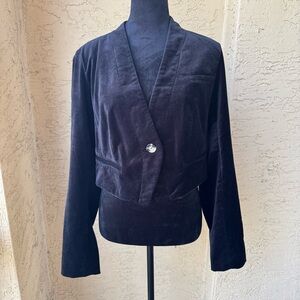 Anthropologie Velvet Tuxedo Jacket Cropped Blazer Sz 10 Black Long Sleeve Boho